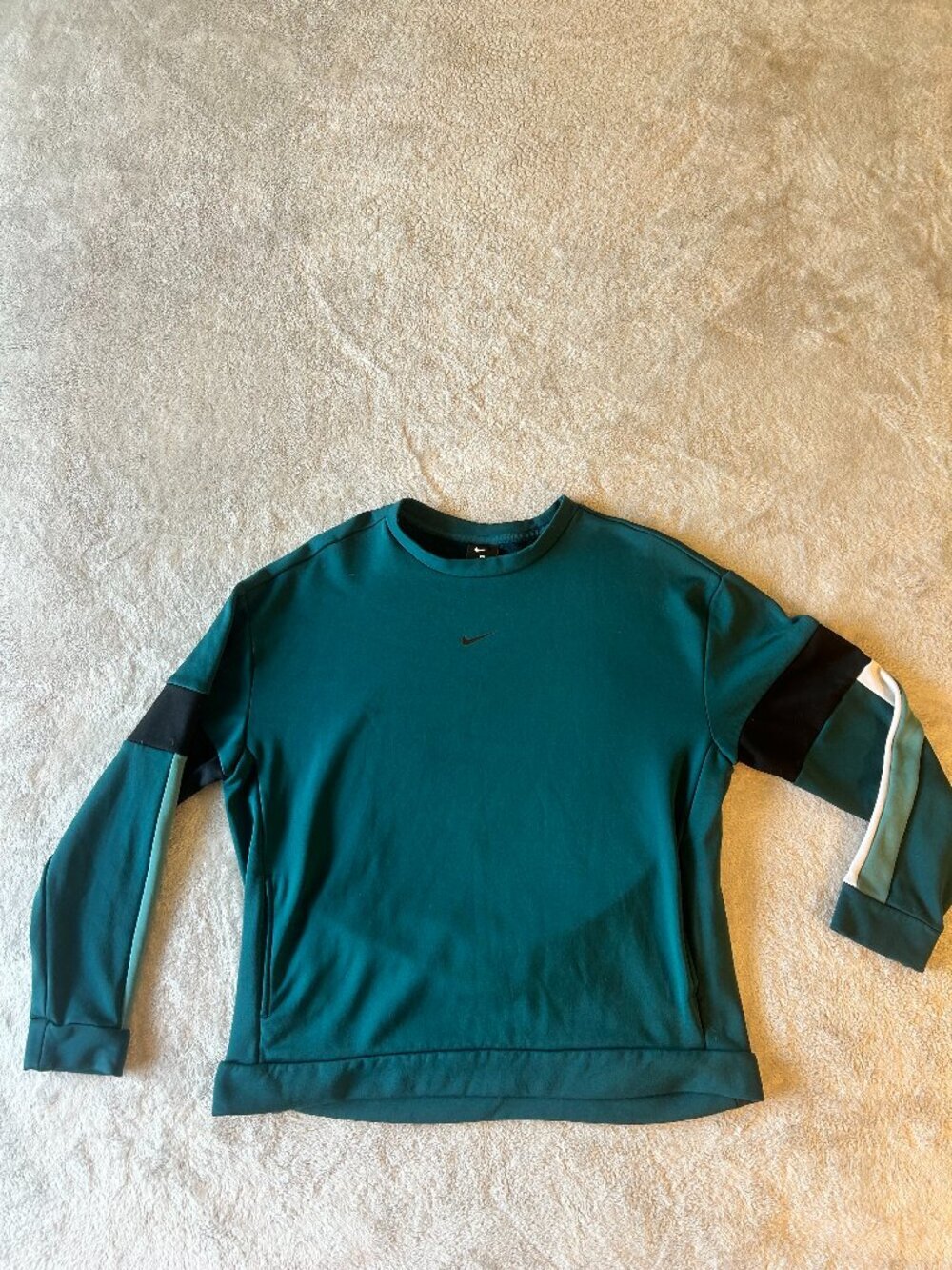 Nike Teal and Black Pullover Sweatshirt with White Sleeve Stripes